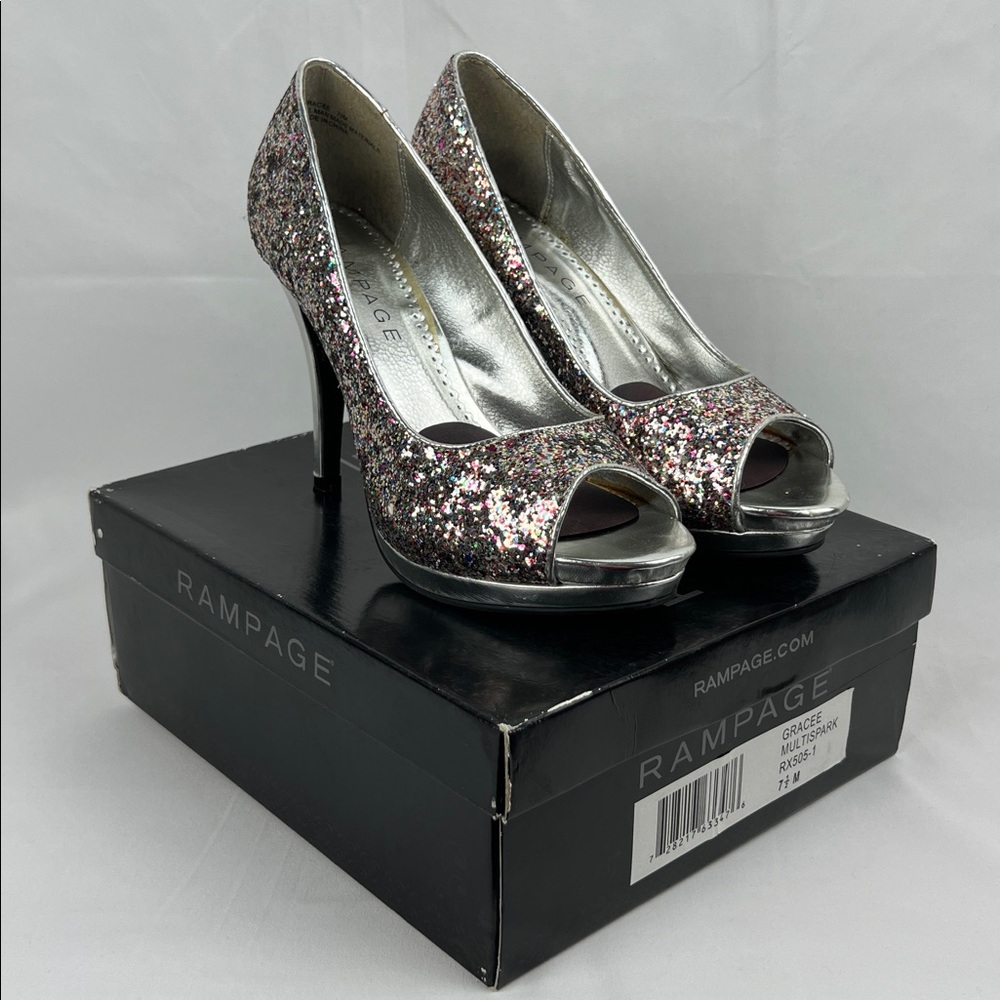 Women's Glitter Peep‎ Toe Heels - Silver Size 7.5M